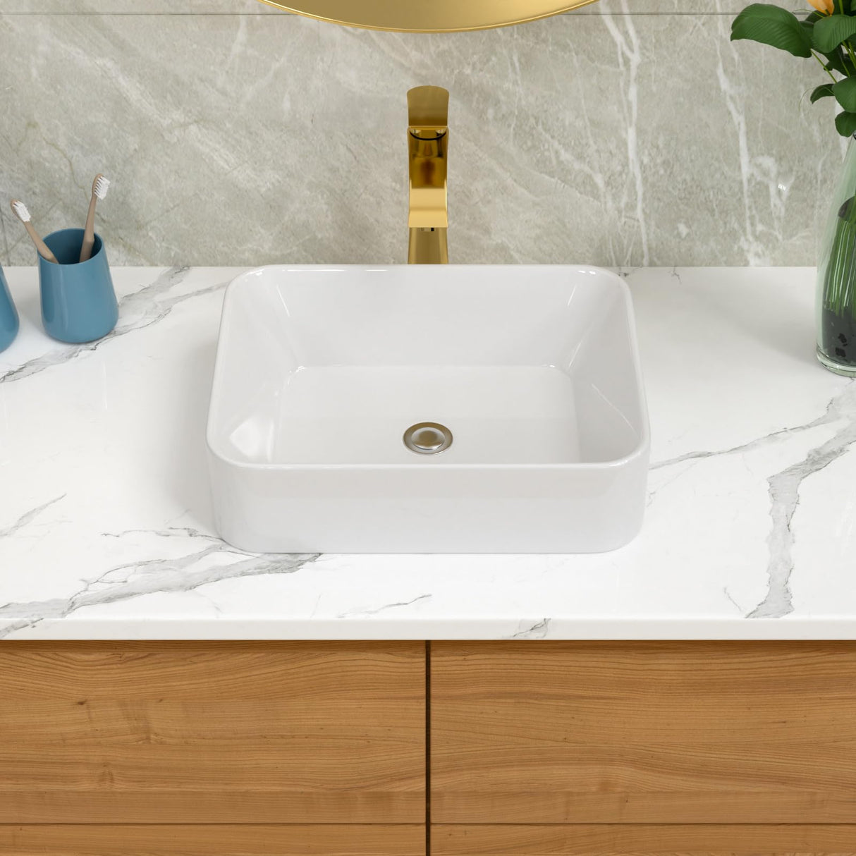 Lordear Vessel Sink Rectangle 19 Inch Bathroom Sink,Rectangular Modern Above Counter Bathroom Sinks White 19x15 Inch Porcelain Ceramic Vessel Vanity Sink Art Basin Lordear