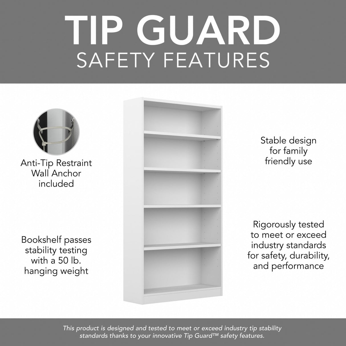 Bush Furniture Universal Tall 5 Shelf Bookcase in White, Vertical Storage and Display Bookshelf for Home Office or Living Room Organization Bush Furniture