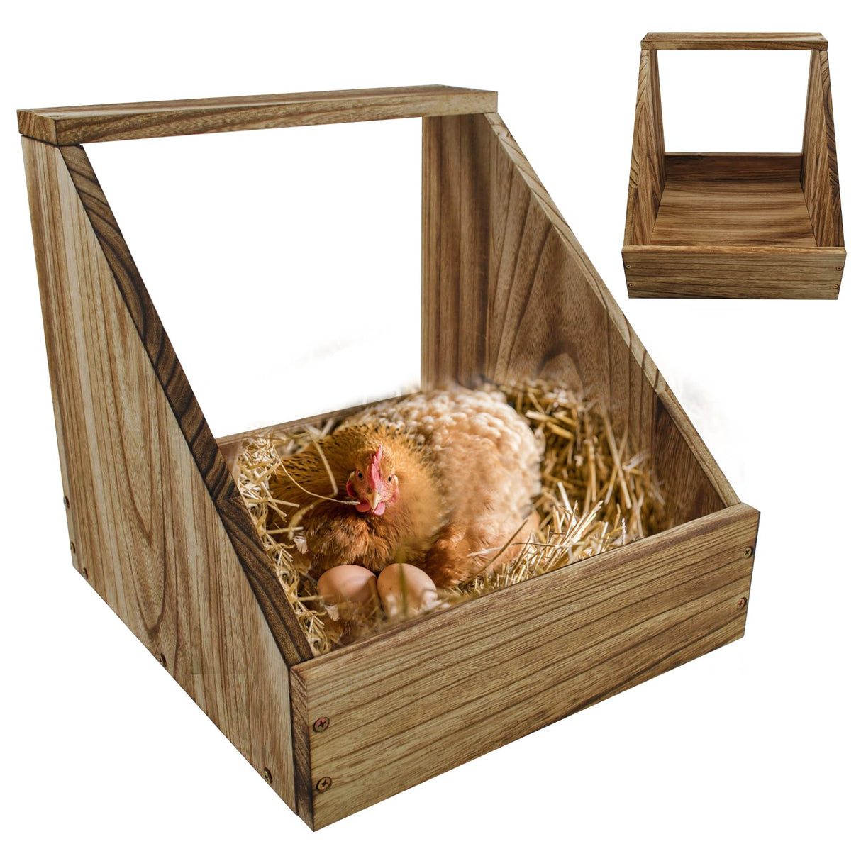 kathson Chicken Nesting Box,Wood Chickens Coop Nesting Boxes Single Compartment Hen Nesting Box Big Duty Laying Nest Boxes for Hens Ducks and Poultry(1 Pcs,No Perch) kathson