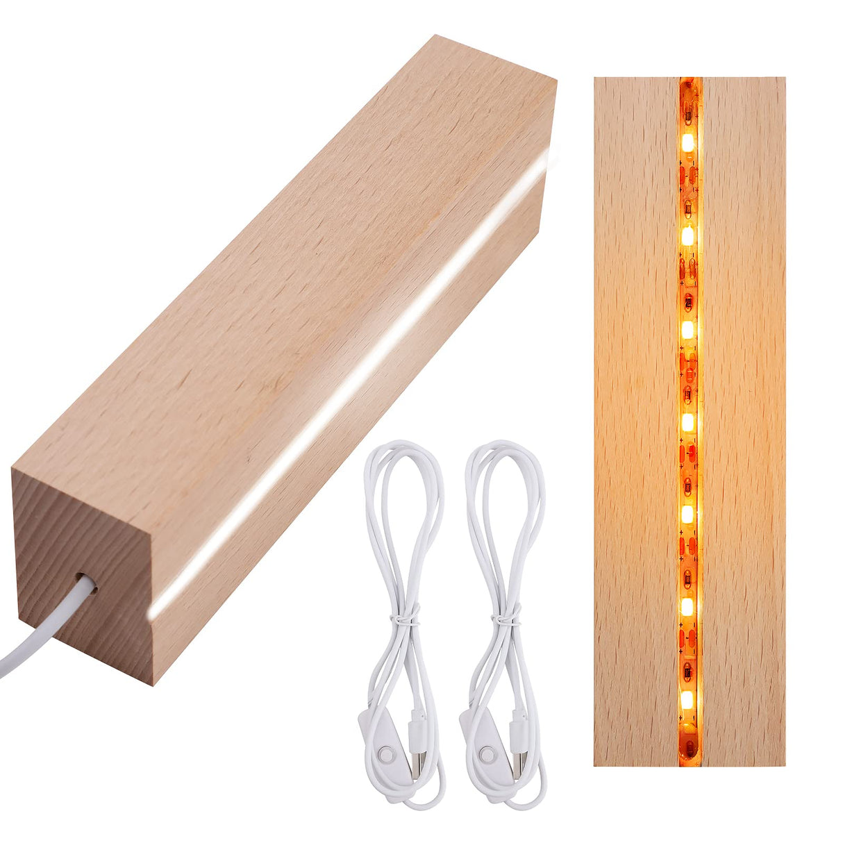 TSLBW LED Lights Display Base, Wooden Light Display Stand, Square, Warm/White Light, 20.0 cm x 10.0 cm x 4.0 cm, Wood, Pedestal, Non-Assembly Required TSLBW