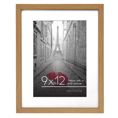 Americanflat 9x12 Picture Frame with Shatter-Resistant Glass - Use as 6x8 Frame with Mat or 9x12 Frame Without Mat - Signature Collection - Photo Frame for Tabletop and Wall Display - Dark Oak