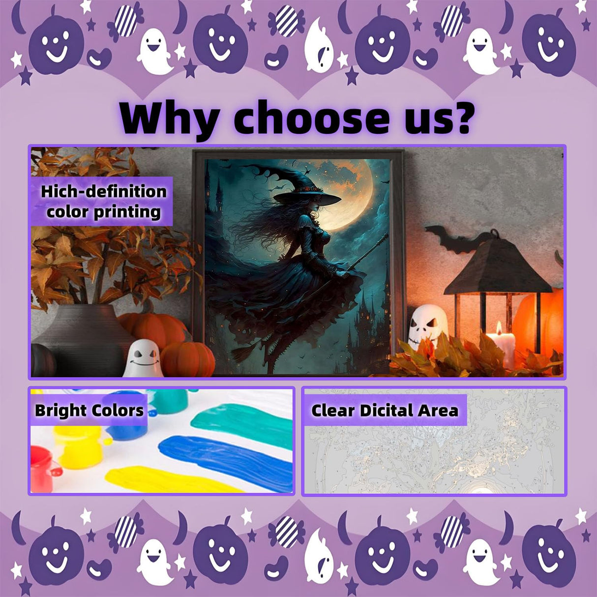 Arttoplus Halloween Paint by Numbers Kit for Adults Beginner-Witch Adult Paint by Number Kits on Canvas, Witch DIY Acrylic Oil Painting by Numbers for Adults for Gift Home Wall Decor(16x20inch) Arttoplus