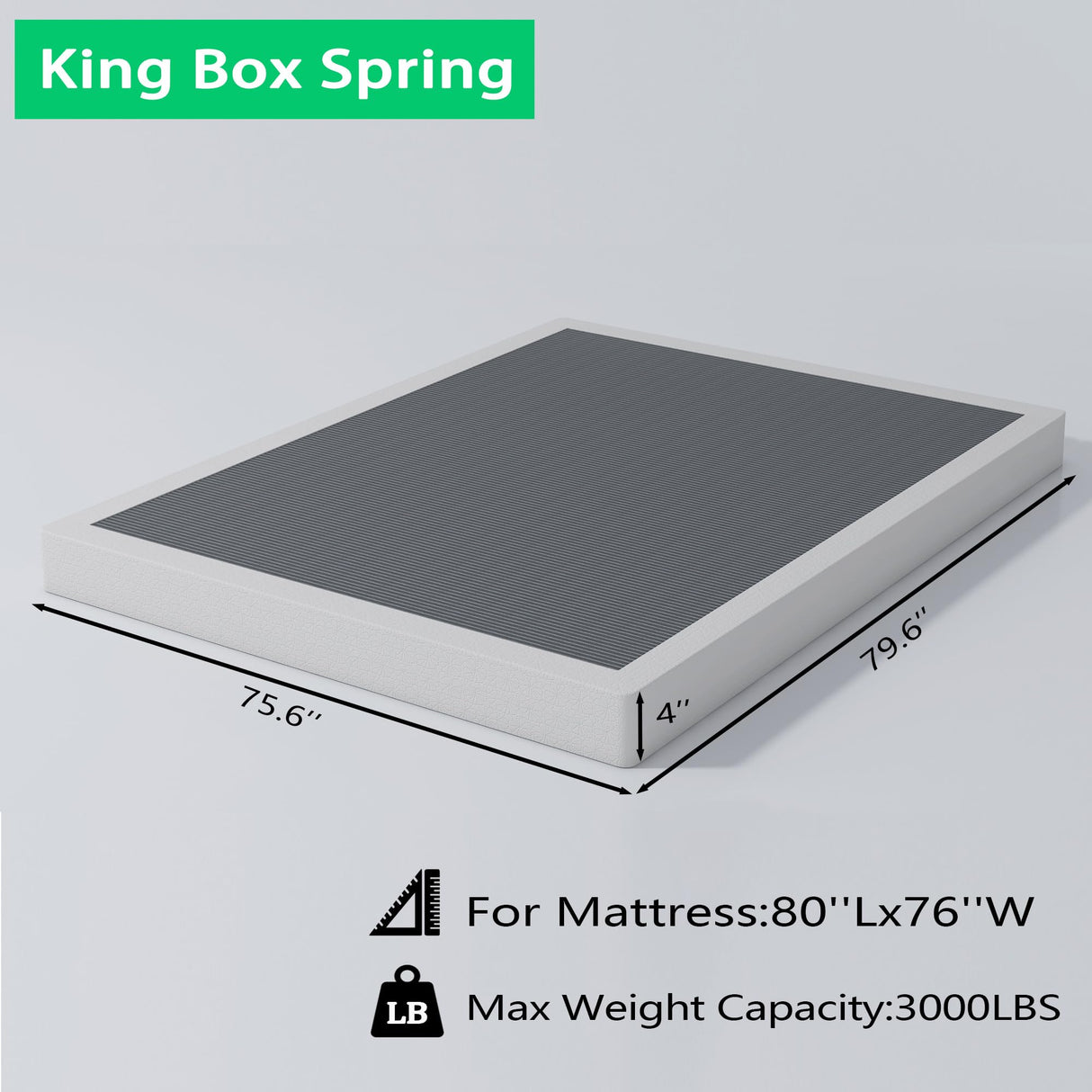Vaciwe 4 Inch King Size Box Spring Heavy Duty Metal Mattress Foundation with Easy Clean Cover, Noise Free,Easy Assembly Vaciwe
