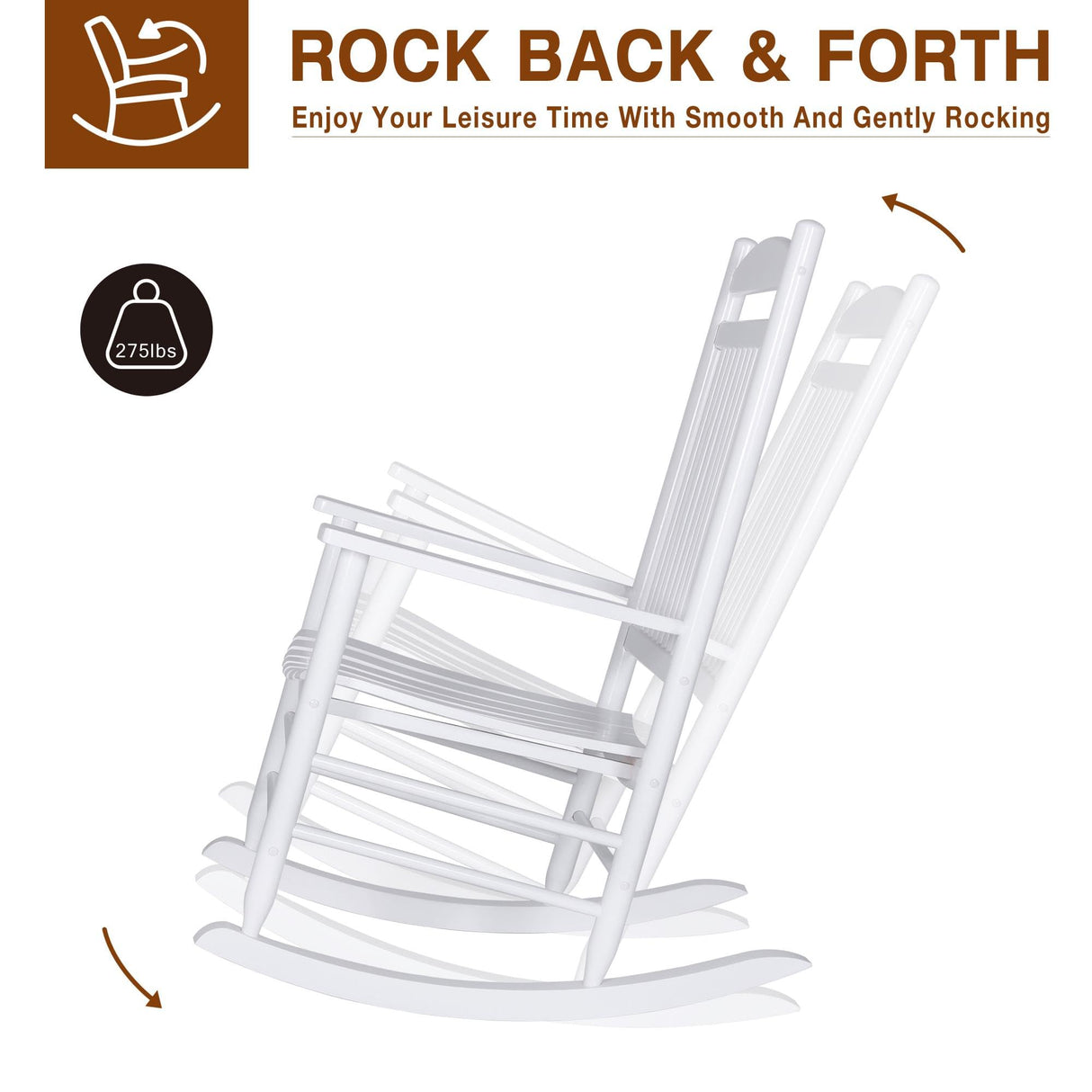 MUPATER Outdoor Rocking Chair Set 3-Piece Patio Wooden Rocker Bistro Set with Foldable Table and Curved Seat, White MUPATER