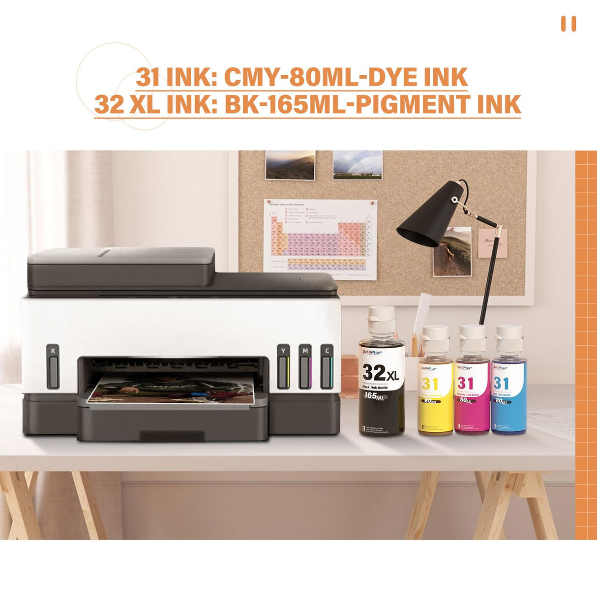 32XL Black Ink Bottle 31 Ink Bottle Set Compatible Replacement for HP Smart Tank Printer 6001 7602 7301 5100 5101 5000 5102 757 7601 755 7601 6002 7302 Ink Refill, Smart Tank Plus 651 551 Ink Refill SubliPlus+