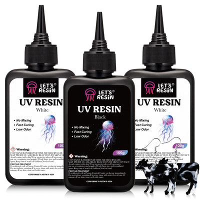LET'S RESIN Colored UV Resin, 300g Large Capacity White& Black UV Resin, Dark Odorless & Low Shrinkage UV Color Resin for Crafts, Jewelry Making, Colored Resin Casting and Coating