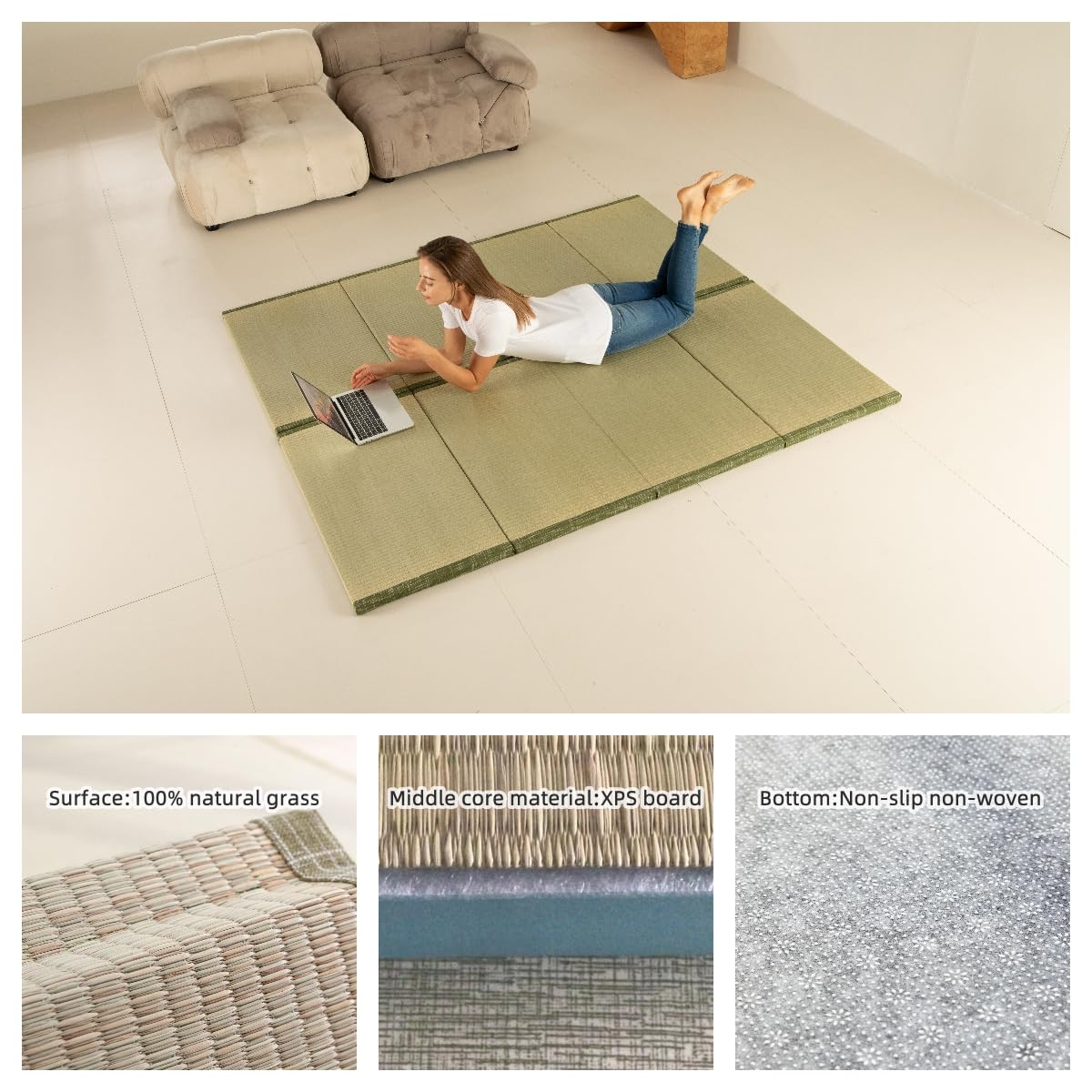 MustMat Tatami Mat Japanese Floor Mattress Traditional Japanese Futon Floor Mattress Rush Grass Foldable Bed 35.4"x78.7"x1.2" (1 Piece) MustMat