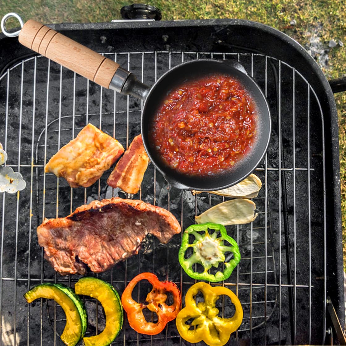 HyzaPhix Cast Iron Sauce Pot and BBQ Mop Brush Set for Grilling, BBQ Basting Set with Saucepan and Brush Barbecue Accessories Meat Smoker Accessories Gift for Men (Black) HyzaPhix