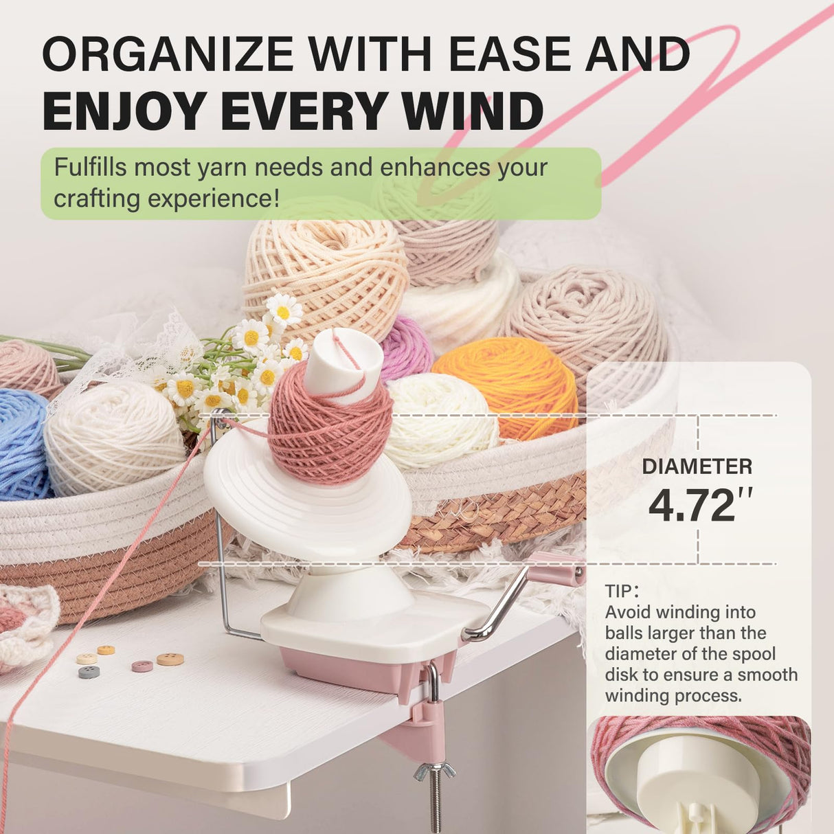 INMAKER Yarn Winder, Ball Winder for Crocheting & Knitting, Quick Install Portable Yarn Spinner, Essential Tool for Crafting Enthusiasts INMAKER