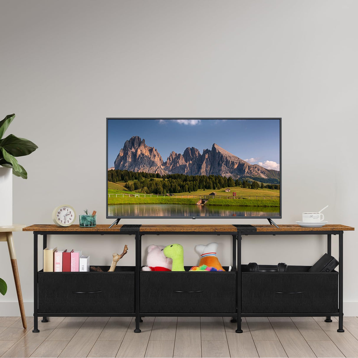 CADUKE TV Stand with Storage Drawers, Farmhouse Entertainment Center for 50/55/60 inch Television, Industrial TV Console Table for Living Room and Bedroom, Brown (Brown) CADUKE