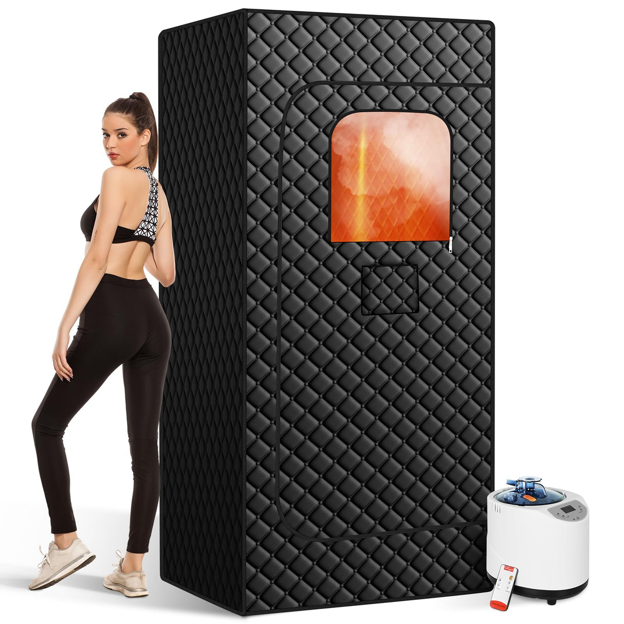 Portable Sauna Box for Home, Personal SPA Steam Sauna with 5 Min Fast Heating &15 Levels Heat, Warm Sauna Tent with 3L/1200W Steamer, Folding Chair, Remote Control for Body Relaxation, 32" x 32" x 71" PQH