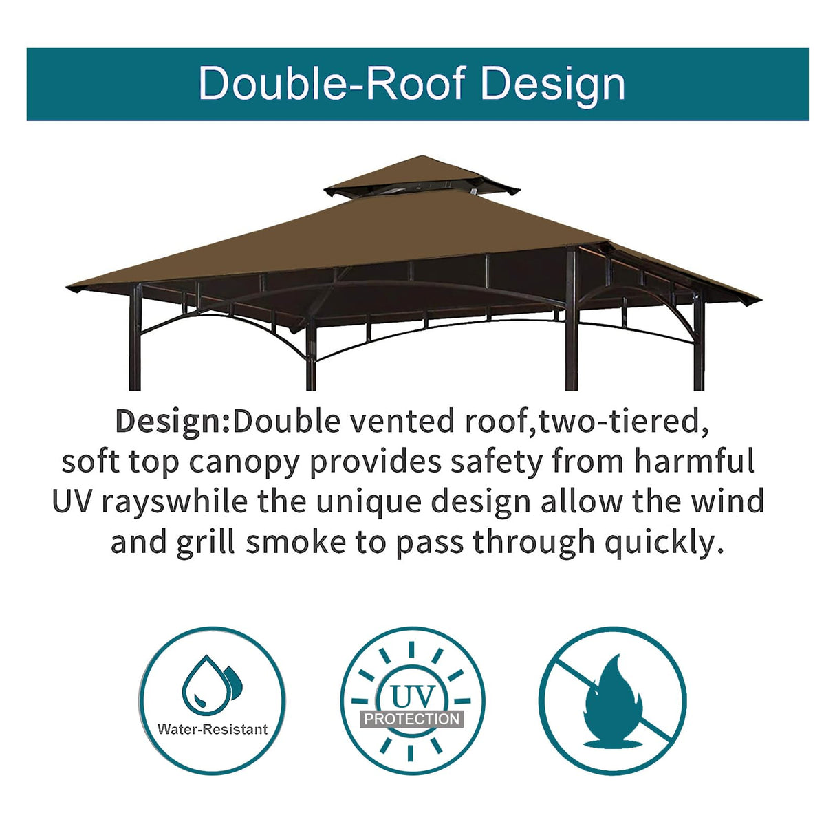 Grill Gazebo Replacement Canopy Top - Wonwon 5x8 Gazebo Roof Double Tiered Outdoor BBQ Roof Cover Grill Shelter Only Fit for Model L-GG001PST-F (Brown) Wonwon