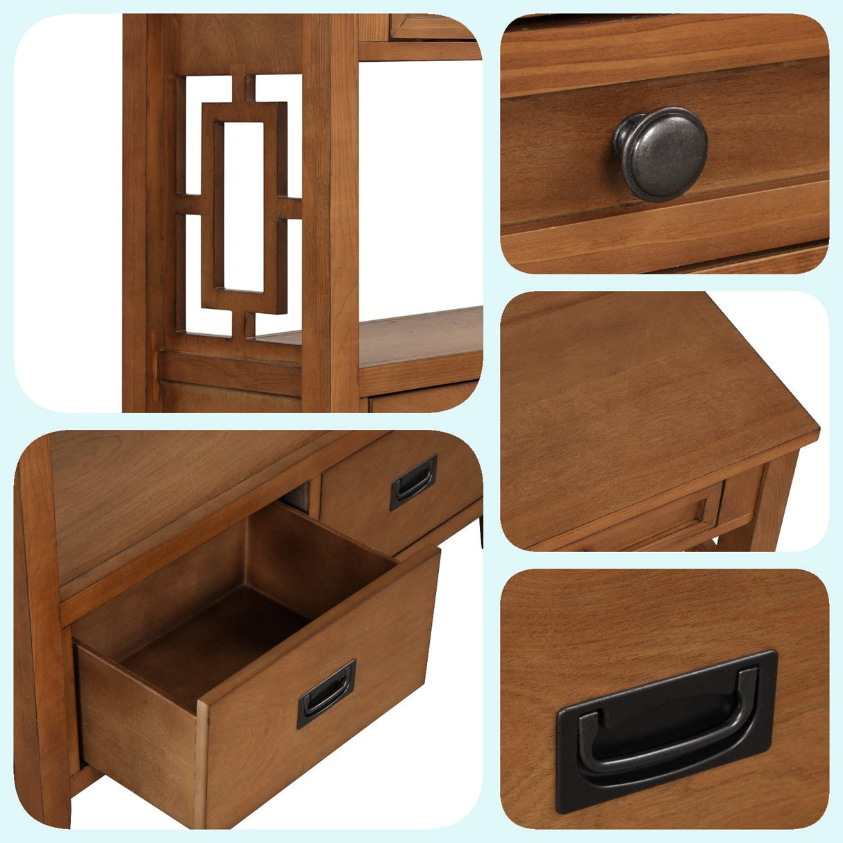 L“KeKe 36 Inch Country Farmhouse Console Table with 4 Drawers and 1 Storage Shelf Pine Wood Suitable for Entryway Entrance Living Room Bedroom L“KeKe