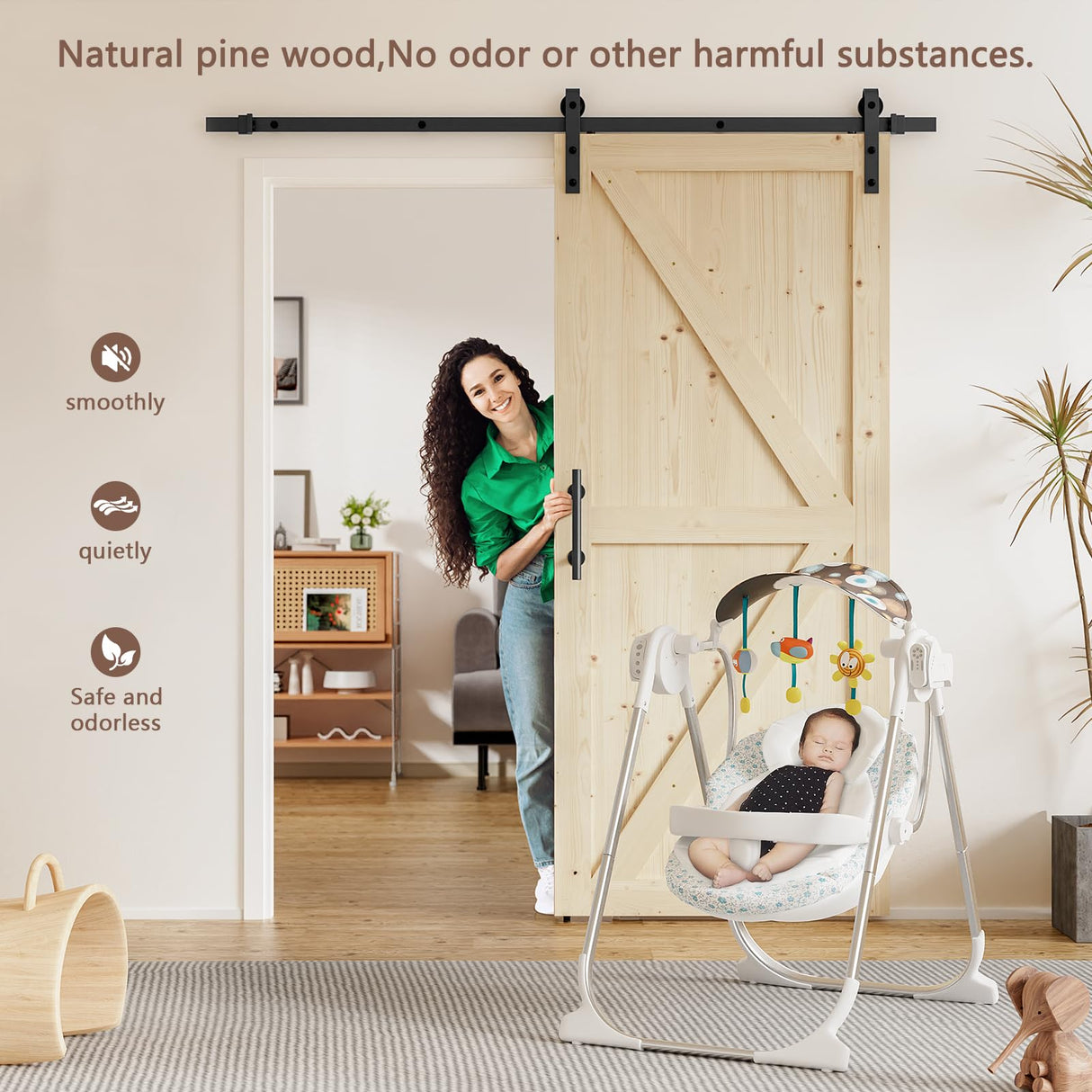 ROOMTEC 28in x 84in Sliding Barn Doors with 5ft Hardware Kit Included & Handle, DIY Unfinished Solid Pine Barn Doors with Barn Door Track Kit ROOMTEC