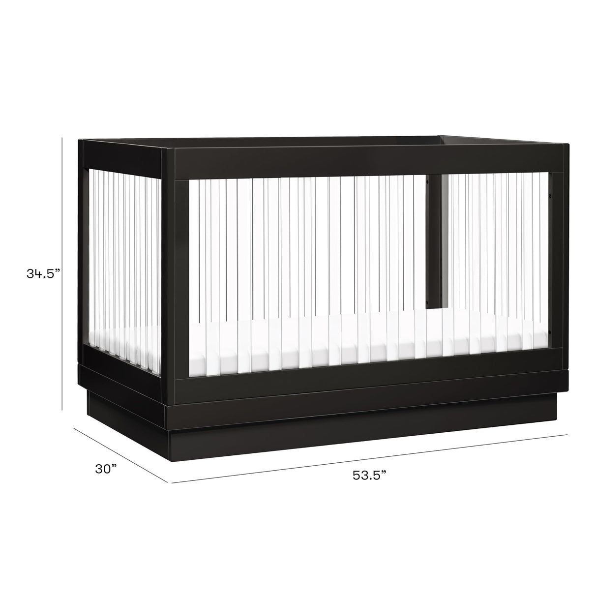 Babyletto Harlow Acrylic 3-in-1 Convertible Crib with Toddler Bed Conversion Kit in Black with Acrylic Slats, Greenguard Gold Certified babyletto
