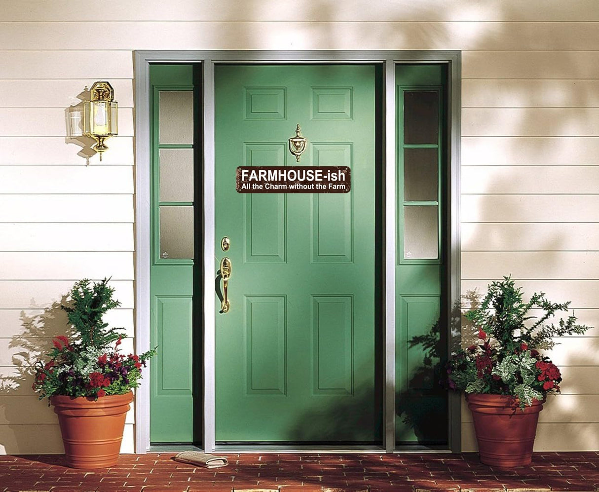 FARMHOUSE-ish Rustic Farmhouse Style Sign - "All the Charm without the Farm" 16x4 Inch Metal Wall Decor for Home, Kitchen, Living Room cohuodec