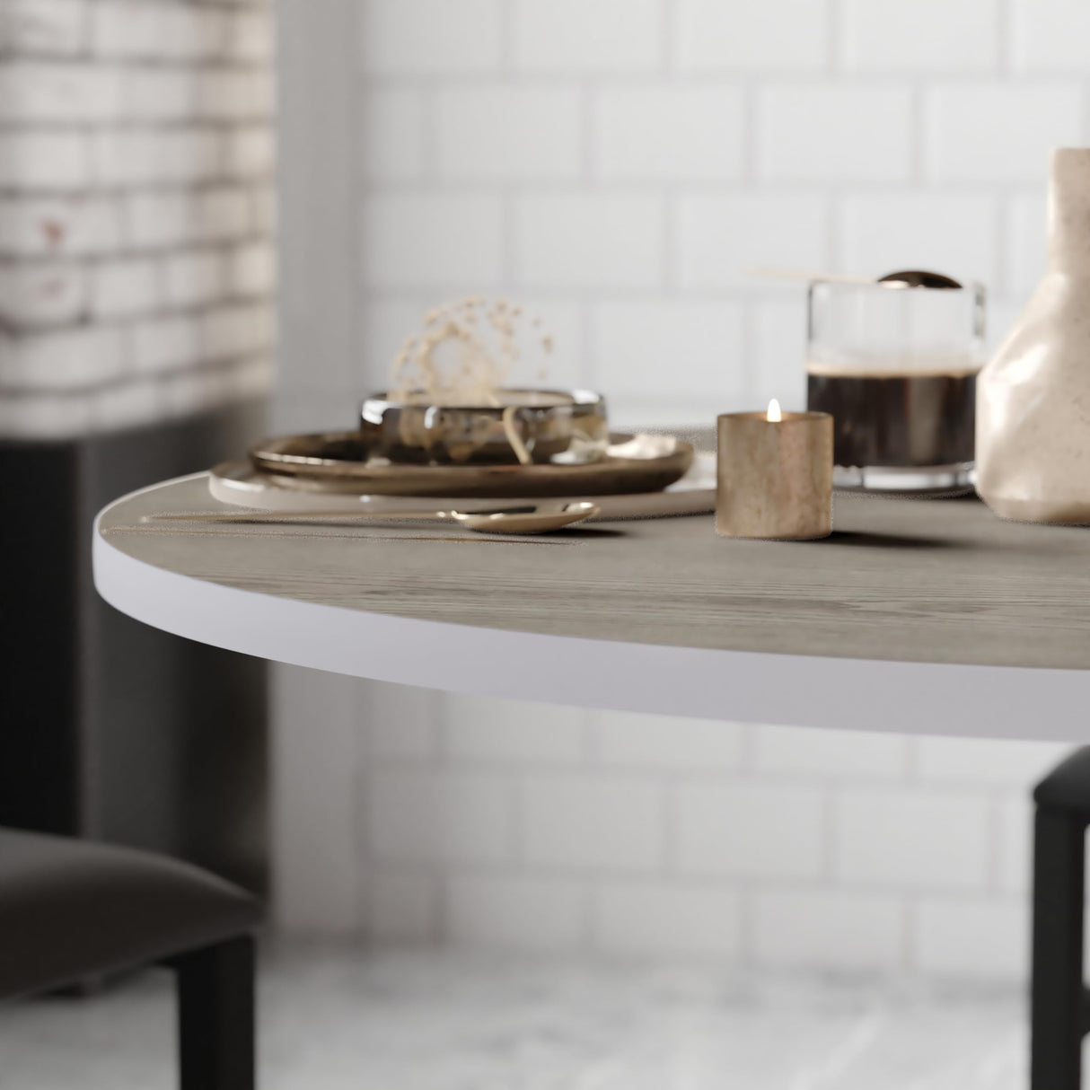 Flash Furniture 36" Round Table Reversible Laminate Top, White/Gray Flash Furniture