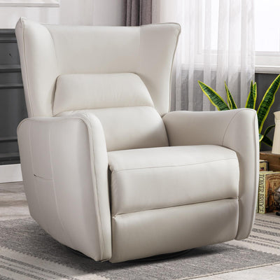 INZOY Power Swivel Rocker Recliner Glider, Oversize Electric Swivel Rocker Recliners with Highly Enveloping Backrest, Nursery Rocking Recliner Chair Leathaire Reclining Sofa for Living Room, White