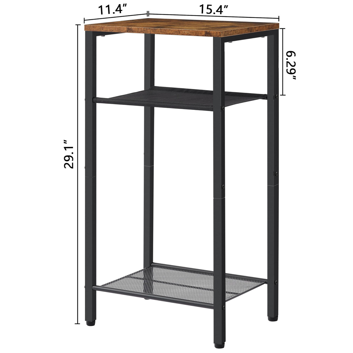 Hoctieon 3 Tier End Table, Telephone Table, Narrow Side Table with Storage, Nightstand for Small Spaces, Metal Frame, For Living Room, Bedroom, Sofa Couch, Hall, Easy Assembly, Rustic Brown Hoctieon