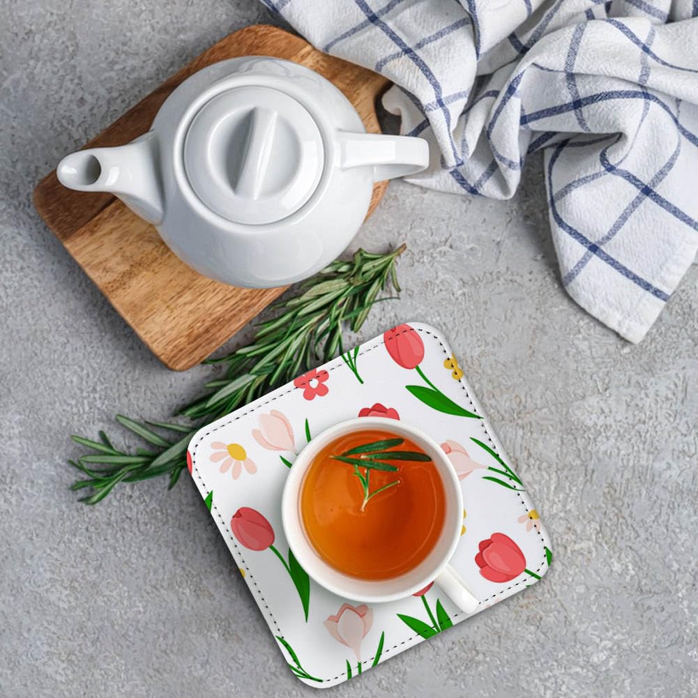 ZUYYON 10 Pcs Sublimation Coasters Blanks with Sewn Edge PU Leather Non Slip Blank Cup Mat Heat Transfer Cup Pad for Tabletop Protection DIY Crafts, 3.94 x 3.94 inches(Square) ZUYYON