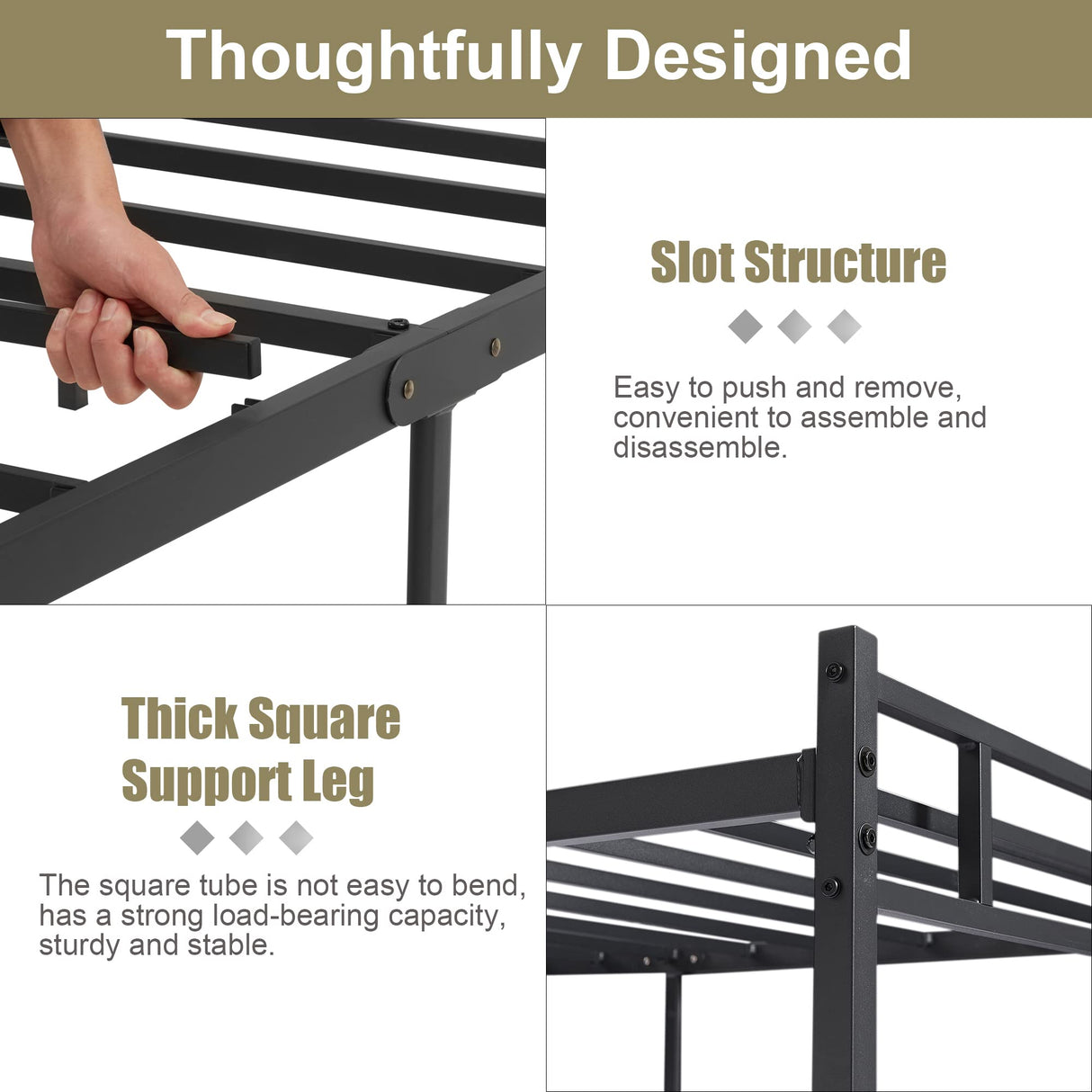 VECELO Twin Size Bed Frame with Headboard, Heavy-Duty Platform with Metal Slats Support, No Box Spring Needed/Easy Assembly, Black VECELO