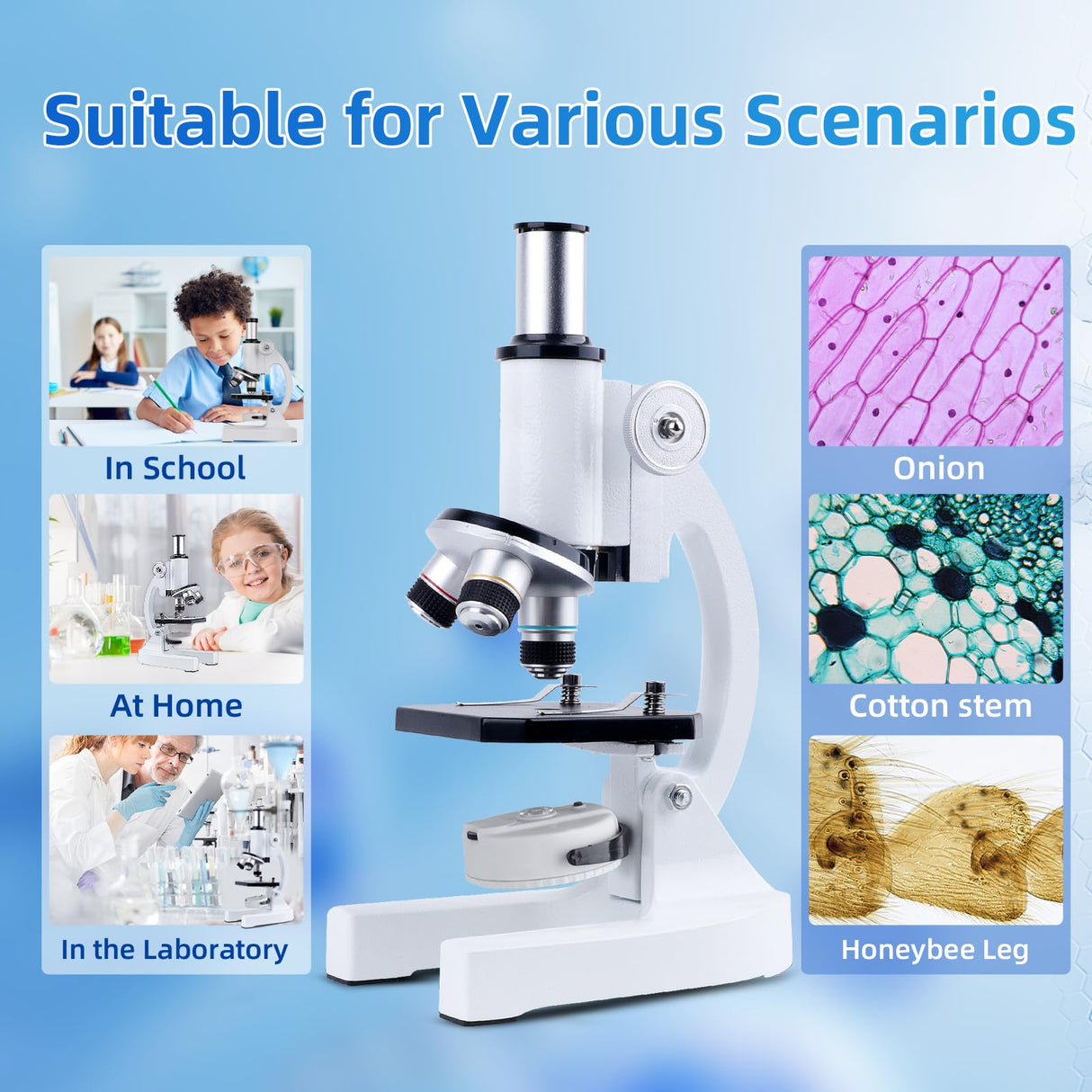 Microscope for Kids Beginner, 40X-2000X Biological Compound Microscope Kit with Adjustable Brightness LED, Slides for School Lab Home Education, Gifts for Children Students eyemocsin