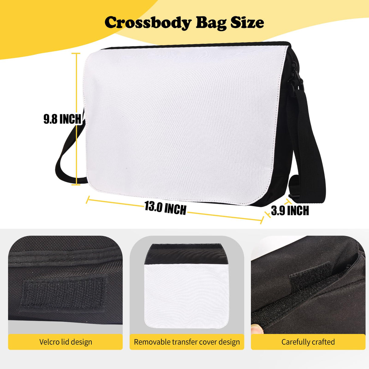 6PCS Sublimation Blanks Crossbody Bag,Sublimation Bags Messenger Bag Removable Transfer Design Sublimation Bags With Adjustable Shoulder Strap Crossbody and Shoulder DIY Gifts For Family and Friends KKSUBCA