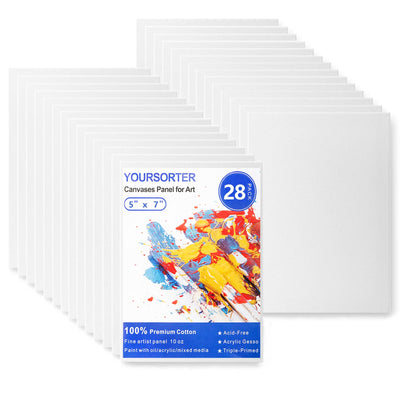 YOURSORTER 28 Pack 5x7 Inch Canvas Boards for Painting, Blank Small Painting Canvases for Kids Art Novices, Gesso Primed Acid-Free 100% Cotton Mini Canvas Panels for Acrylic Oil Watercolor Tempera