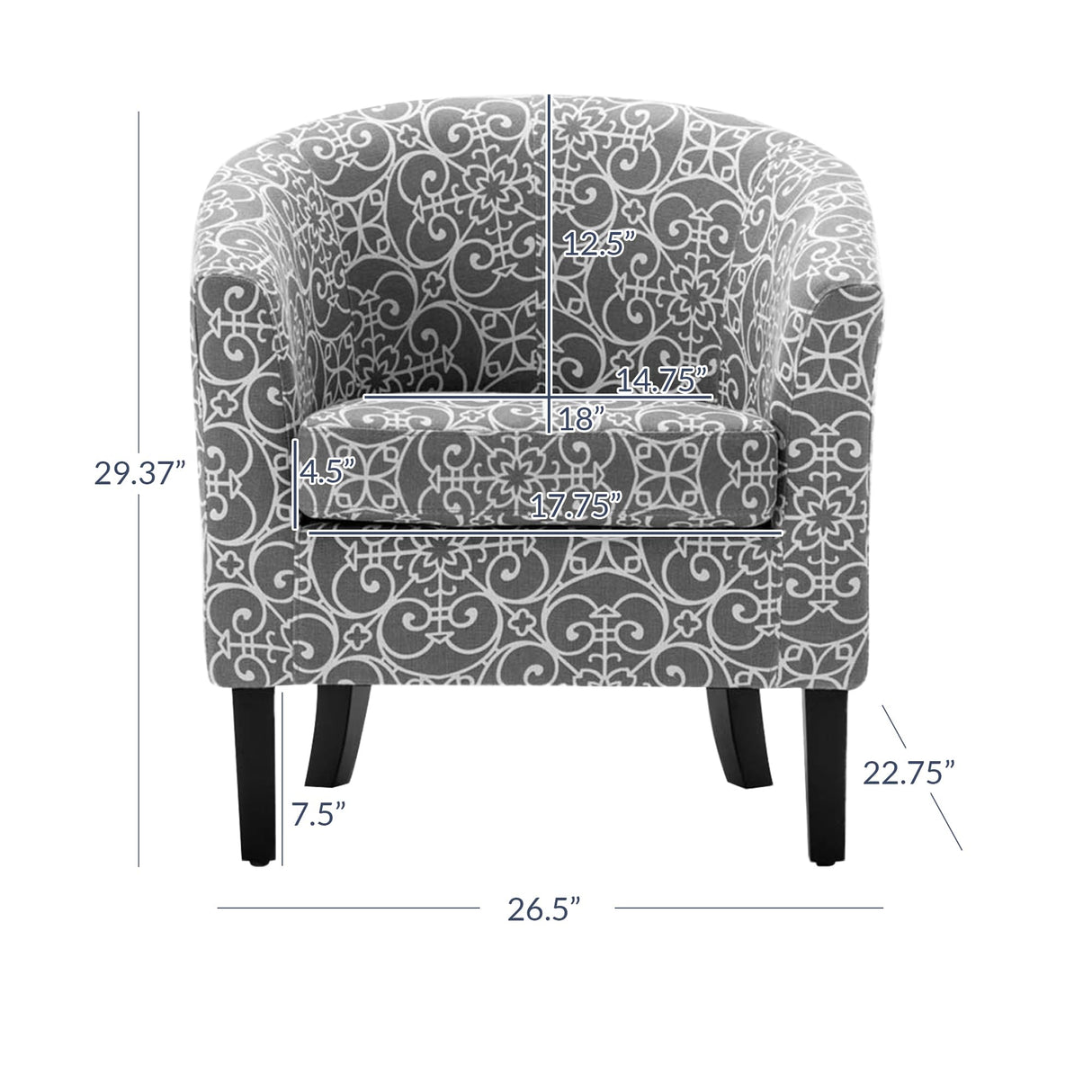 BELLEZE Accent Barrel Chair, Linen Round Chair Club Tub Sofa Corner Chair with Flared Legs and Cozy Soft Padding for Living Room Bedroom Waiting Room - White & Gray BELLEZE