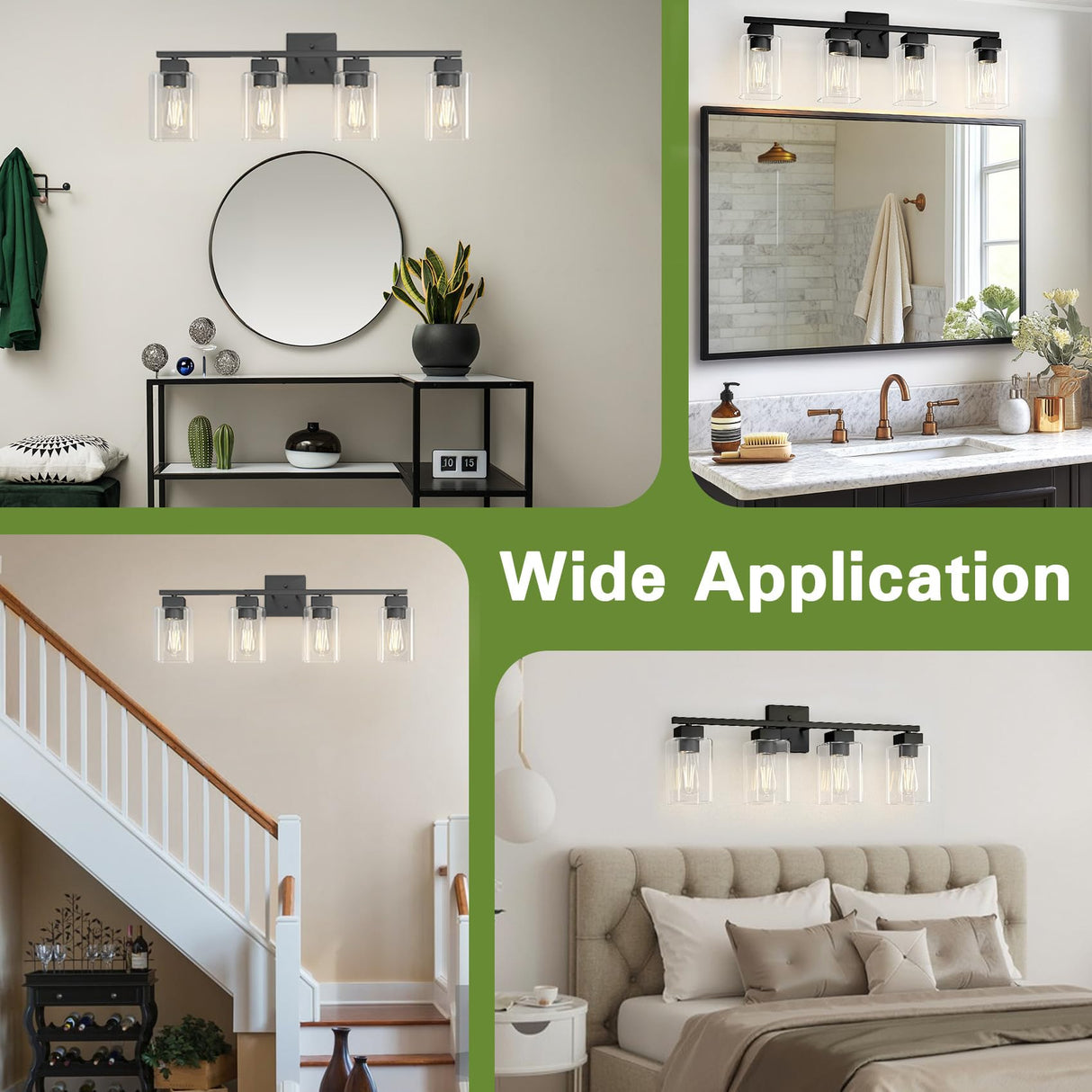 Espird 4 Light Bathroom Vanity Light - Matte Black Bathroom Light Fixtures Square Design & UL Certification, Square Light Fixture Over Mirror, Farmhouse Light Fixtures for Bathroom & Bedroom Espird