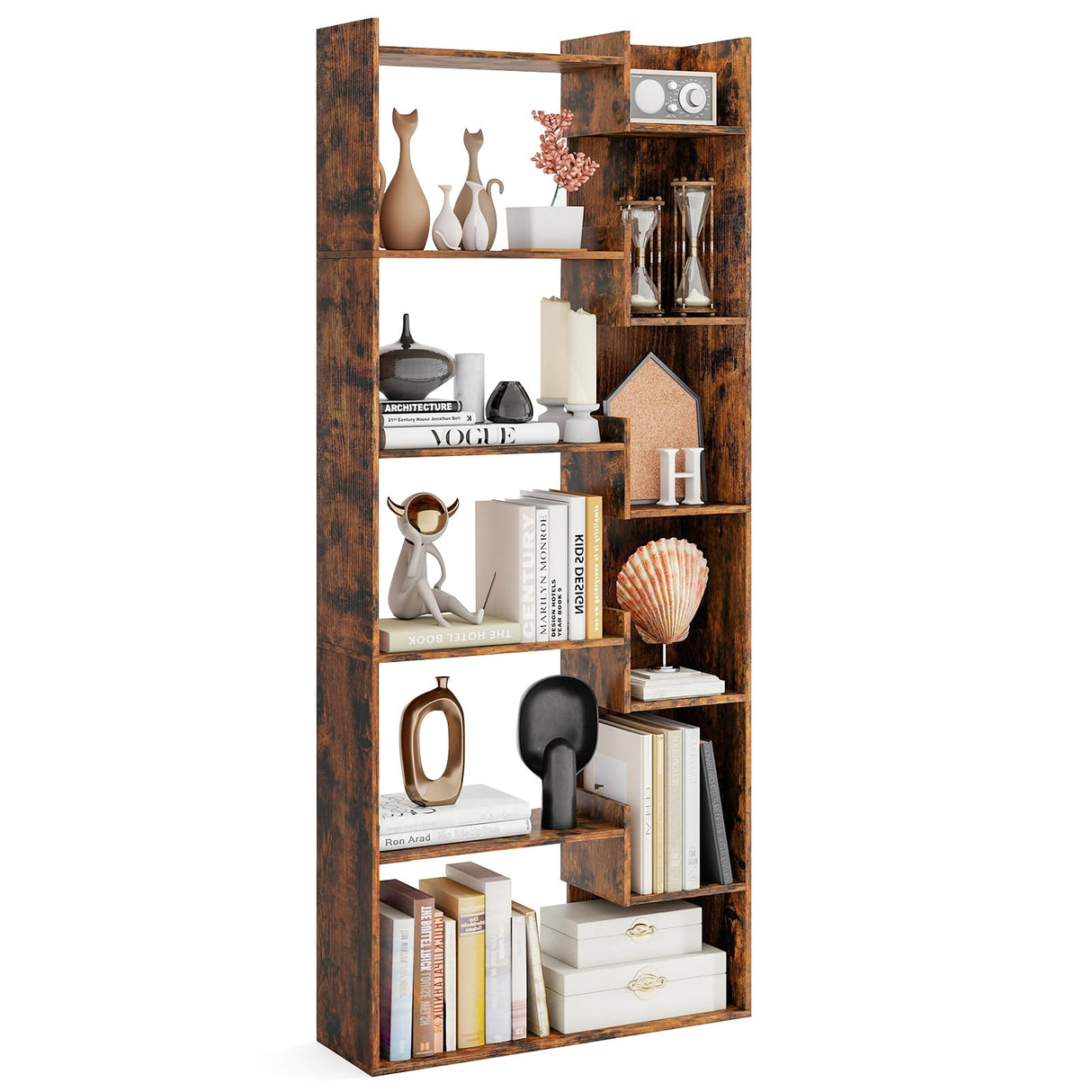 Tangkula 6-Tier Bookshelf, 64”H Tall Open Bookcase with Anti-Tip Kits, Home Office Free-Standing Wood Room Divider Display Shelf, Modern 11-Shelf Storage Rack for Study, Living Room (1, Rustic Brown) Tangkula
