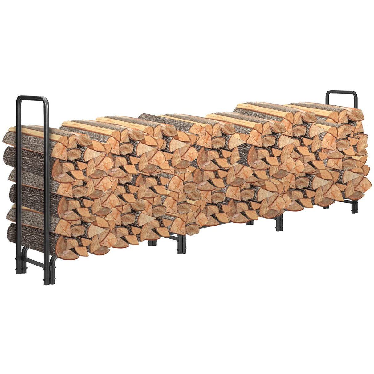 12ft Firewood Rack Outdoor Heavy Duty Log Rack Firewood Storage Rack Holder Steel Tubular Easy Assemble Fire Wood Rack for Patio Deck Adjustable Log Storage Stand for Outdoor Fireplace Tool MCKE