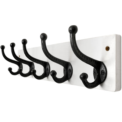 WEBI Rustic Coat Rack Wall Mount,5 Cast Iron Coat Hooks Wall Mounted,Heavy Duty Wall Coat Hanger,Vintage Hooks for Hanging Coats,Clothes,Black on White