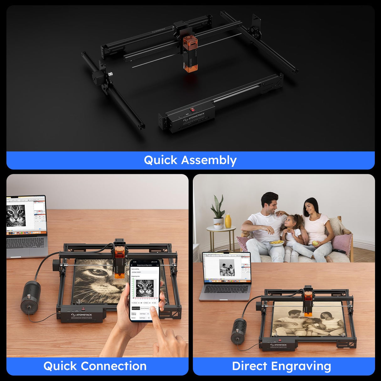 ATOMSTACK 10W Laser Engraver, A10 PRO V2 Laser Cutter, 0.06mm High Accuracy Laser Engraving Machine for Wood and Metal, Dark Acrylic, Glass, Leather ATOMSTACK