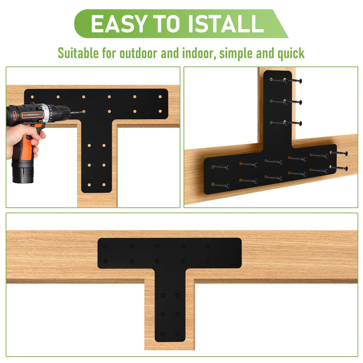 T Post Bracket 4PCS,14x10'' T Flat Mending Plate for Wood 4x4,6x6 Lumber, Black Powder Coated Heavy Duty Pergola Brackets,T Beam Bracket, T Truss Bracket,T Shape Post to Beam Connectors XZWMY