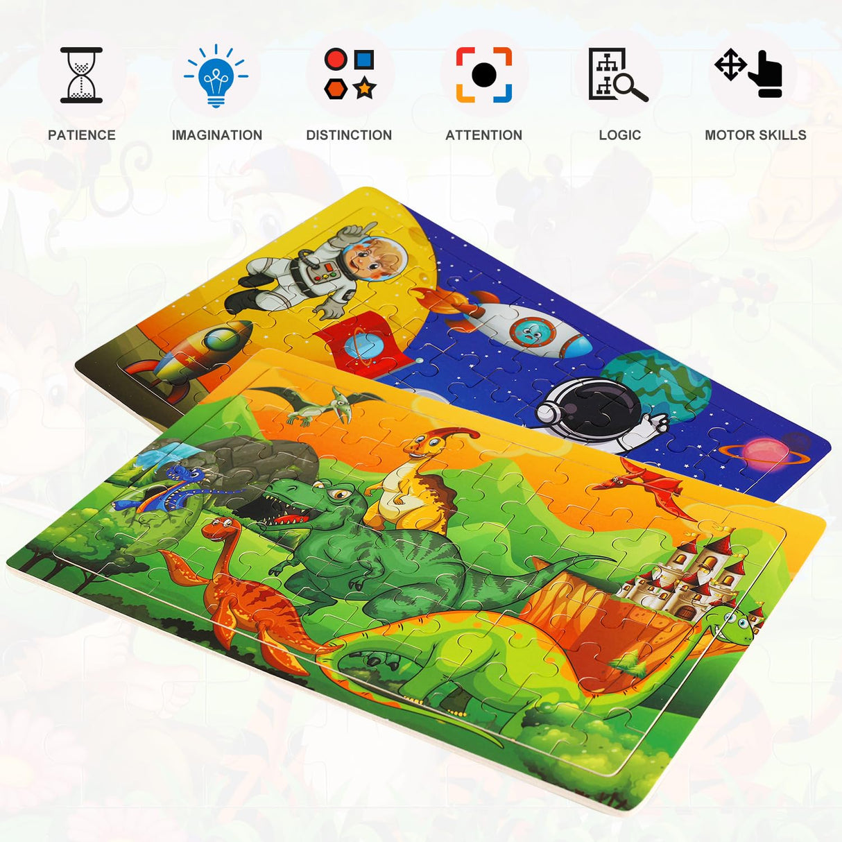 Wooden Puzzles Toys for Kids Ages 4-6, Set of 3 Packs with 60-Piece Wood Jigsaw Puzzles, Dinosaur, Animal and Space Theme. Ideal Gifts for Boys and Girls 3 4 5 6 7 8 Years Old Slotic