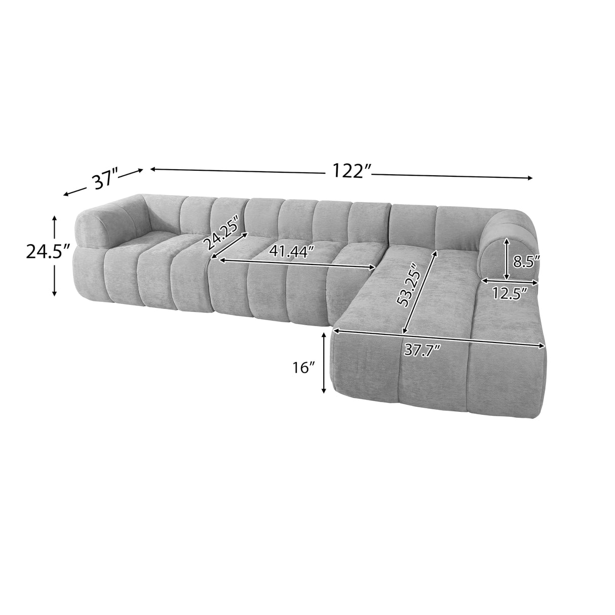Christopher Knight Home Mania 122" Modular L-Shape Sofa Couch with Chaise Lounge, Modern Sectional Sofa Set for Living Room, Boucle Fabric Upholstered Cloud Couch with Deep Seat, Gray Christopher Knight Home