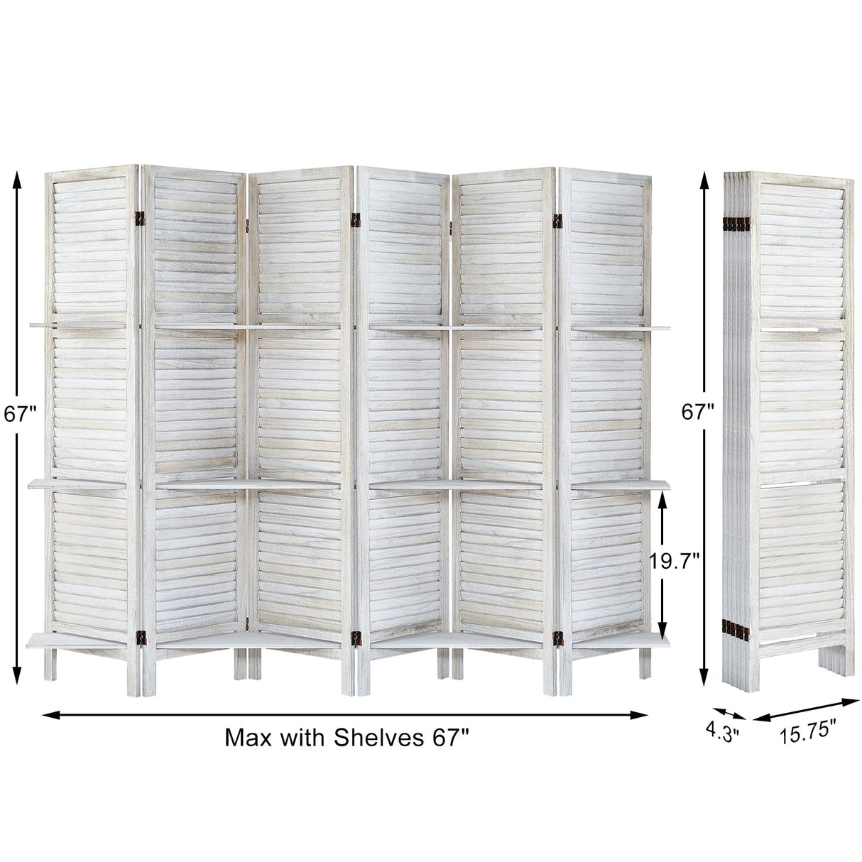 AMBITION LAND Room Divider with Shelves, Privacy Screen, Room Dividers and Folding Privacy Screens, 6 Panel Wood Temporary Wall Partition Separation Separator, Coconut AMBITION LAND