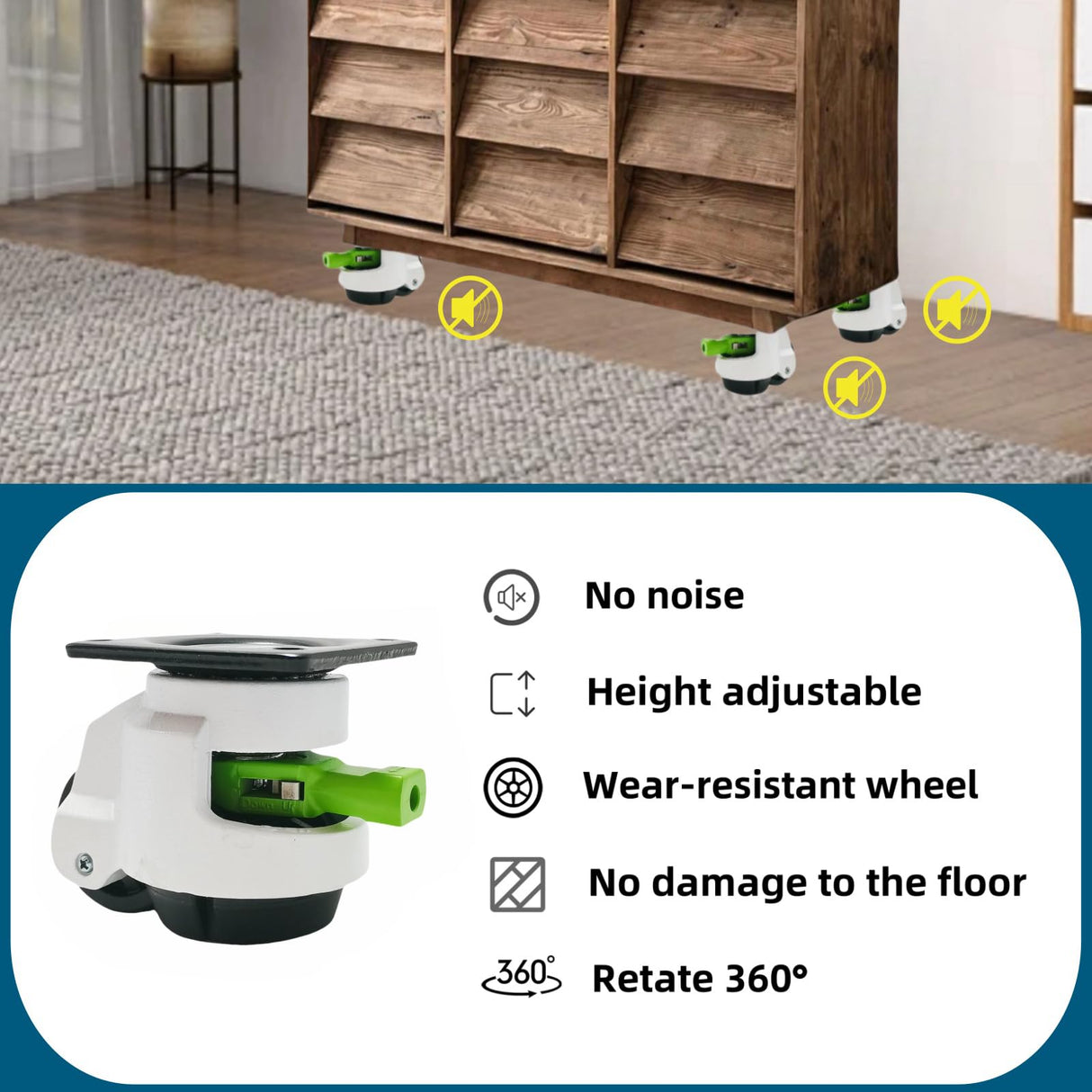 4 Pack Leveling Casters with Ratchet Handle, Adjustable Heavy Duty Casters, Retractable and 360 Degree Swivel Castors, Quiet and Floor-Friendly, for Workbench, Equipment, Swivel Castor Wheels (T60) LSWhee