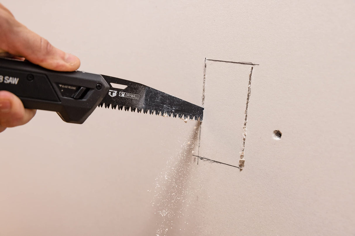 ToughBuilt - Folding Jab/Utility Saw, Drywall Blade w/triple-edge teeth (8 TPI) for faster cutting, + 4 Blades, Quick-fold and blade release mechanism - TB-H4S5-23FU ToughBuilt