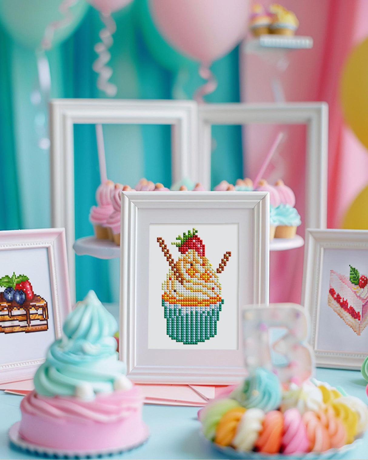 PeakLuv 12 Pcs Small Diamond Art Kits, Cake Mini Diamond Painting Kits for Adults Beginners, 5D DIY Square Drill Diamond Dots, Quickly Finishable Mini Gem Art for Home Wall Desktop Decor, 6X7in PeakLuv