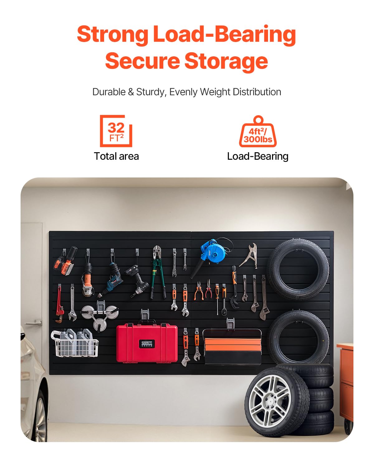 VEVOR Slat Wall Paneling, 8 x 4 ft, PVC Garage Slatwall without Accessories, Black Slat Wall Easy-to-Install Adjustable Slatwall Panel with Coupling Structure & DIY Cutting, Fits for Storage & Display VEVOR