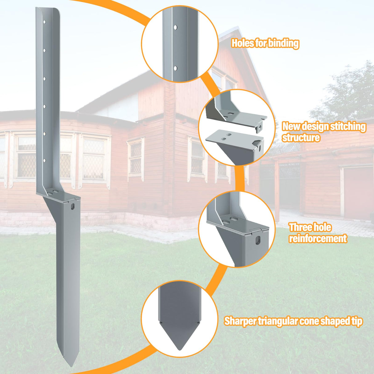 Raweao Fence Post Repair Stakes - 1 Pack Heavy Duty Steel Fence Post Anchor Ground Stakes for Repair Tilted or Broken Wood Fence Post Raweao