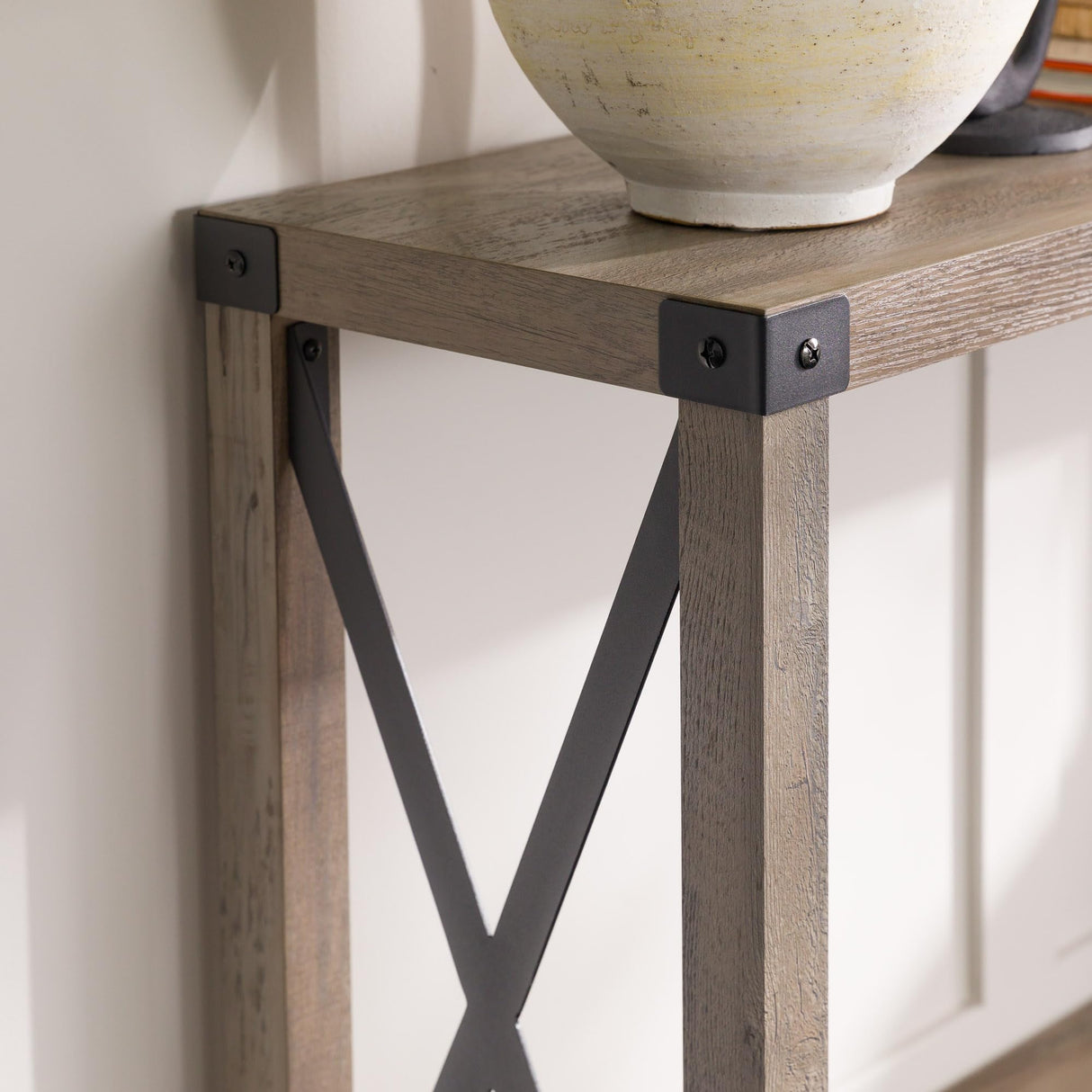 Walker Edison Sedalia Modern Farmhouse Metal X Entry Table, 46 Inch, Grey Walker Edison