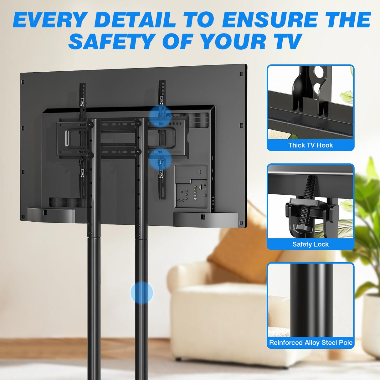 Rfiver Rolling TV Stand for 32-70 Inch TVs, Mobile TV Stand with Upgraded Wheels up to 88lbs, Height Adjustable Mobile TV Cart on Wheel, Portable TV Stand for Bedroom, Living Room, Home, Office Rfiver