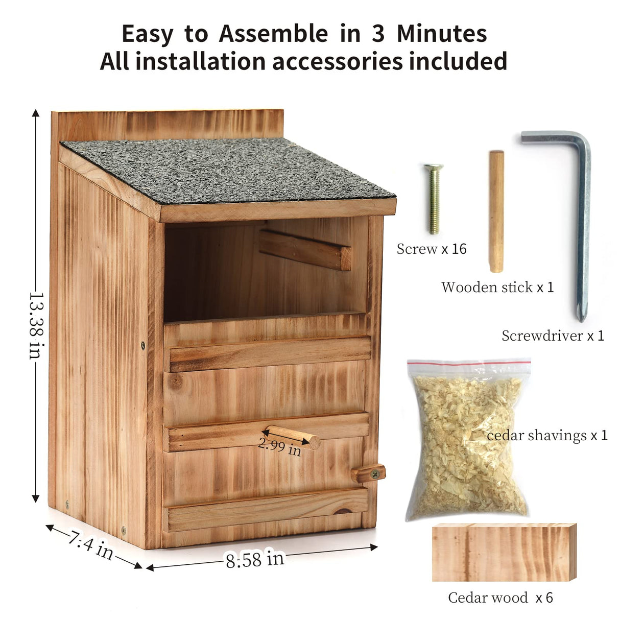 Owl House Wooden Building Kit for Adults Prebuilt Owl Box for Outside Premium Wooden Bird House Kit with Owl Box Cedar Shavings&Screws Included Owl Nesting Box,Barn Owl,Screech Owl Houses HHWODB