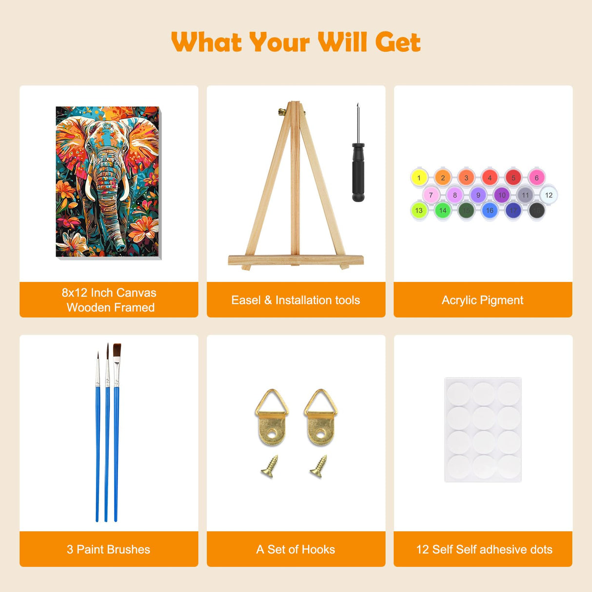 MOGTAA Elephant Paint by Numbers Kit for Adults Beginners with Frame, Flowers Adult Paint by Number Kits on Canvas with Easel, Easy DIY Aniaml Oil Painting Kits for Home Decor, 8x12in MOGTAA