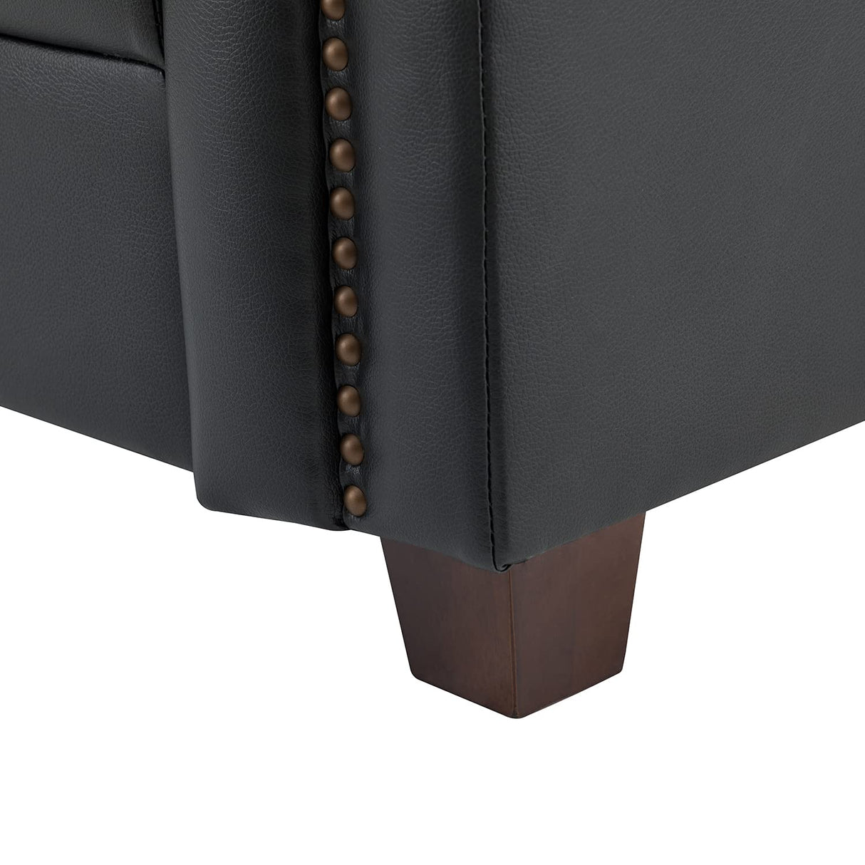 HULALA HOME Leather Sofa with Nailhead Trim & Wooden Legs, 77" Genuine Leather Classic 3-Seater Couch, Modern Upholstered Living Room Sofa for Bedroom Apartment, Black HULALA HOME