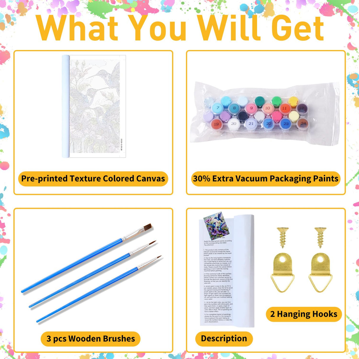 Paint by Numbers Kit for Adults, Hummingbirds Paint by Numbers Kit for Adults Beginners, DIY Acrylic Painting on Canvas for Home Wall Art Decor(16x20Inch Mandun