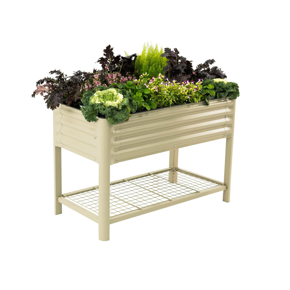 Elevated Raised Garden Bed-V Series, 2' x 4' Garden Beds with Legs & Storage Rack for Patio Porch, 700 Lbs Weight Capacity, Outdoor Planter Boxes for Gardening Herbs Vegetables Flowers, Pearl White Vego garden